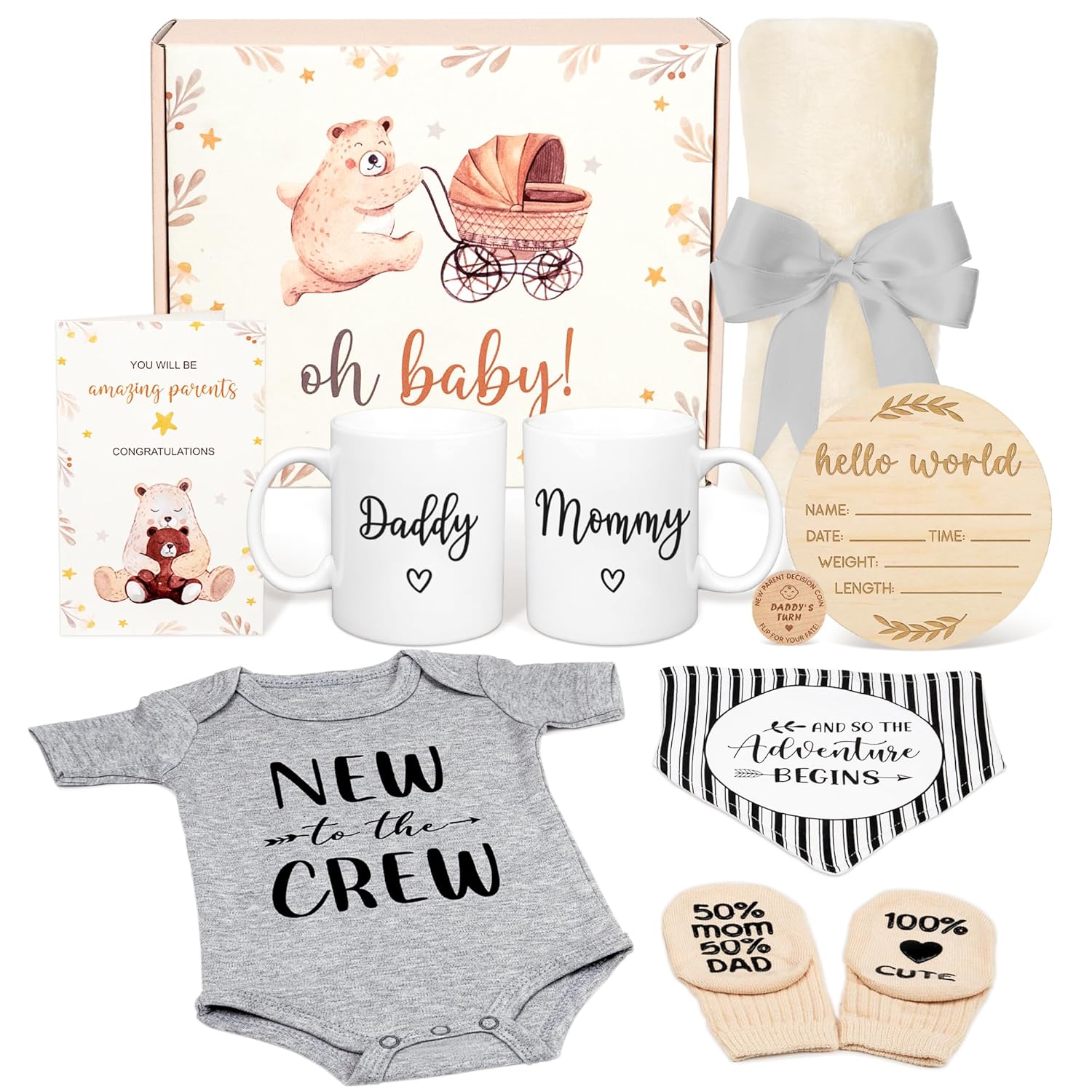 New Parents Gift Set with Mugs and Baby Essentials