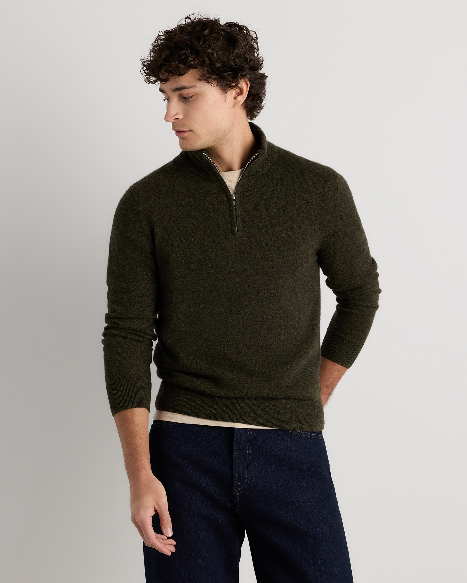 Quince Mongolian Cashmere Quarter-Zip Sweater